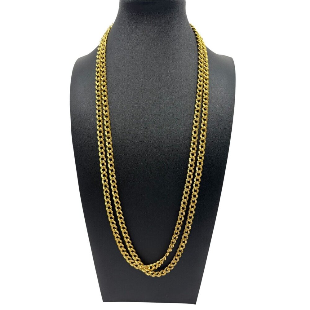 Vintage Monet Signed Long Chunky Gold Tone Textured Chain Link Necklace 55”